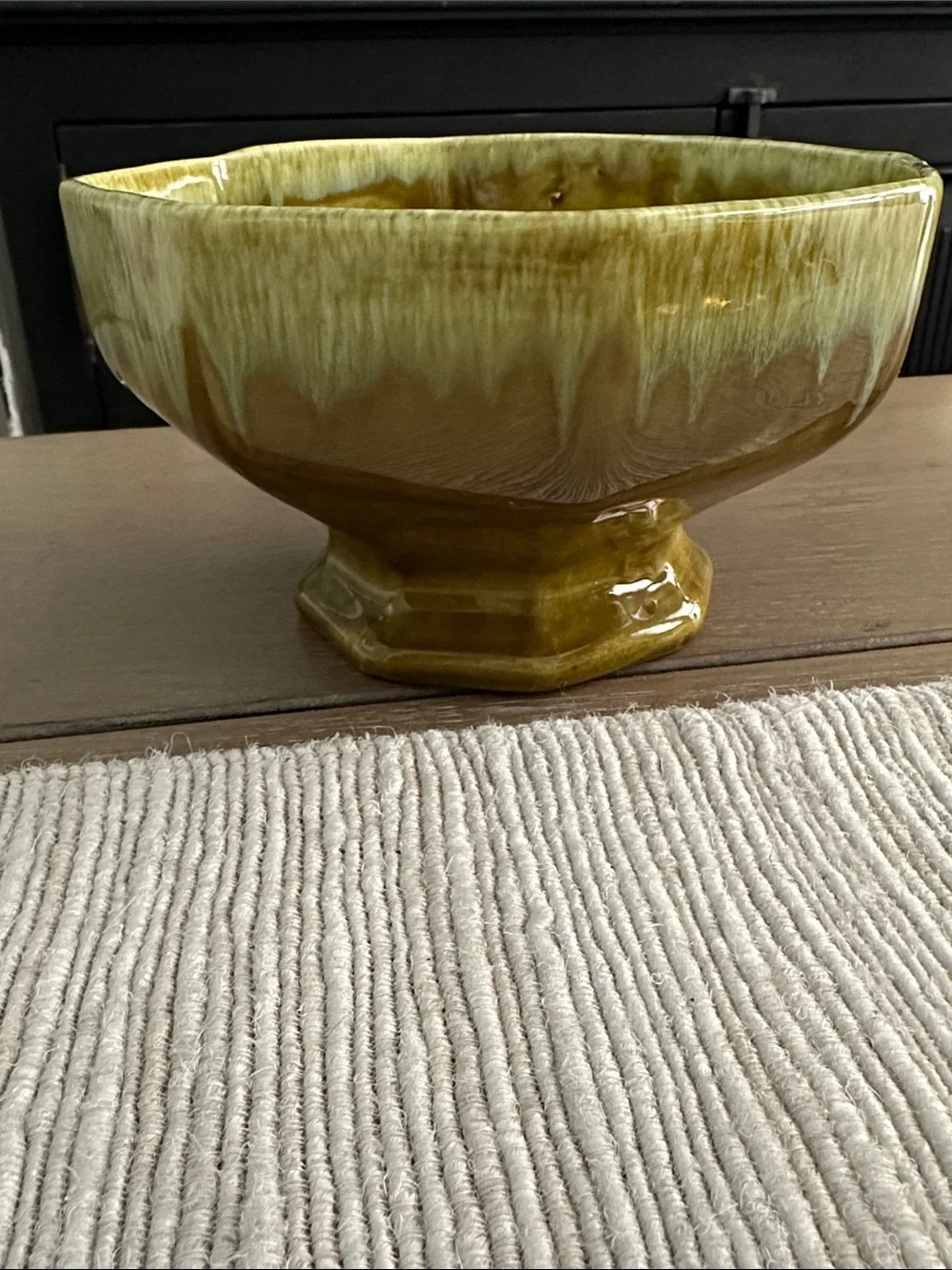 Vintage Olive Green Drip-Glazed Pedestal Vase